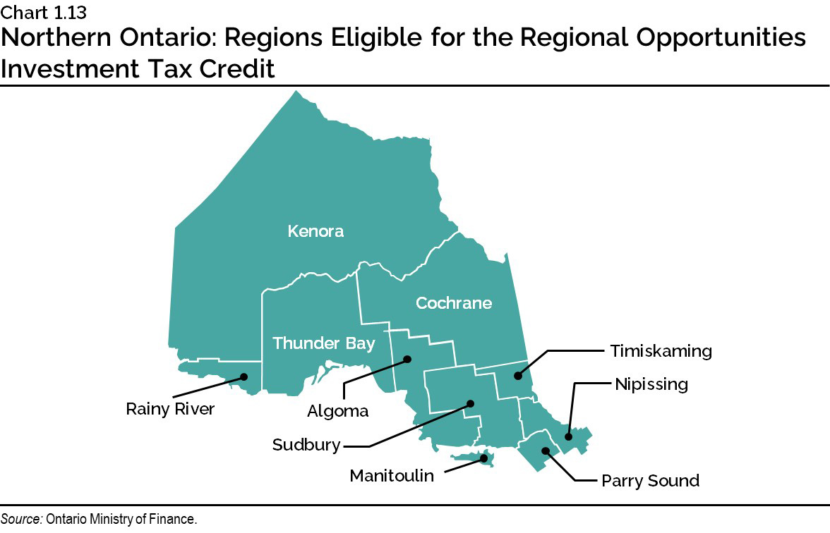 Chart 1.13: Northern Ontario: Regions Eligible for the Regional Opportunities Investment Tax Credit