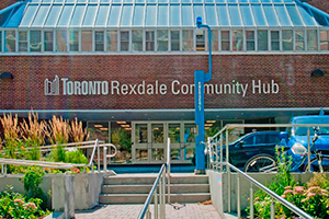 Front view of Rexdale Community Hub building