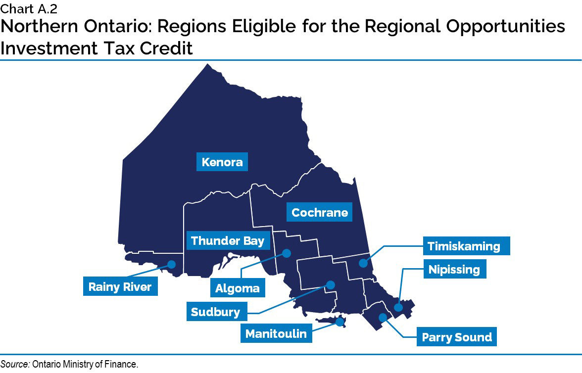 Chart A.2: Northern Ontario: Regions Eligible for the Regional Opportunities Investment Tax Credit