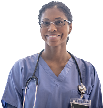 Photo of a health care worker smiling.