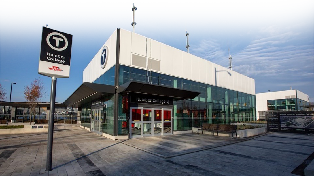 Photo of Humber College Station on the Finch Light Rail Transit line in Toronto.