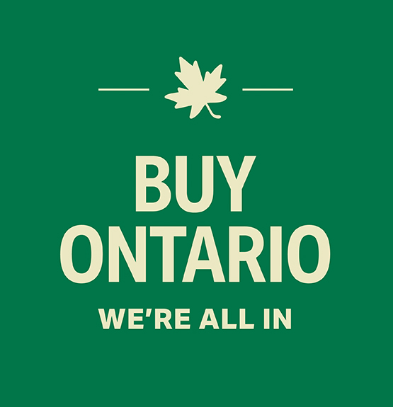 Buy Ontario logo with a maple leaf and the slogan “We’re All In.”